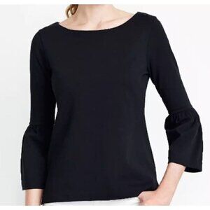 J. Crew Women's 100% Cotton Flare, Bell Sleeve Black Top, Boat Neckline Size M